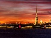 Beautiful red sunset with Peter and Paul fortress in Saint-Petersburg, Russia