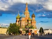 Bright Domes of St. Basil's Cathedral in summer