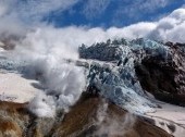 The glacier in the crater of the volcano Mutnovsky