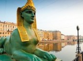 Egyptian sphinx and the Neva embankment in Petersburg