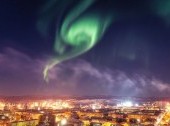The Northern Lights on Kola Peninsula. Murmansk