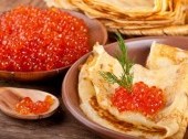 Blini (thin pancakes) with salmon roe