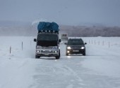 The ice road across the Lena River between Yakutsk and Nizhny Bestyakh