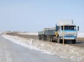 The ice road across the Lena River between Yakutsk and Nizhny Bestyakh
