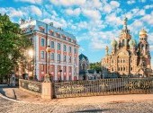 The warm light of a summer morning at the Cathedral of the Savior on Blood in St. Petersburg