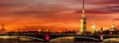 Beautiful red sunset with Peter and Paul fortress in Saint-Petersburg, Russia