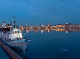 Evening view from the Neva river to St Isaac