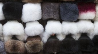 Fur hats in a street market