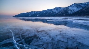 Photos of Lake Baikal ice at sunset