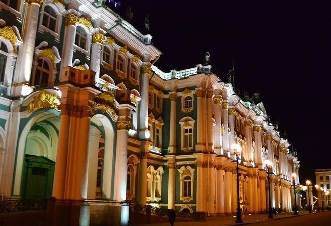Hermitage Museum at night lights