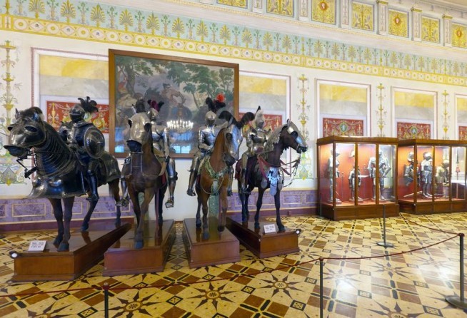 The Knights' Room today it houses part of the Hermitage's extremely rich collection of arms and armour that numbers around 15,000 items.