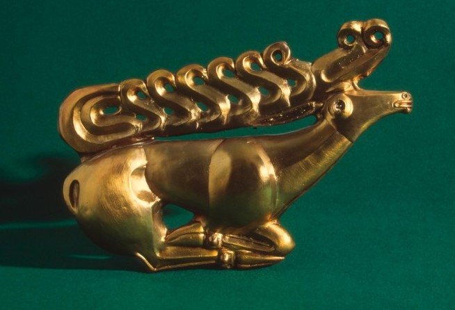 Plaque "Deer". 6th century BC. e. Gold. The State Hermitage Museum, St. Petersburg. Sample of zoomorphic art ("animal style").