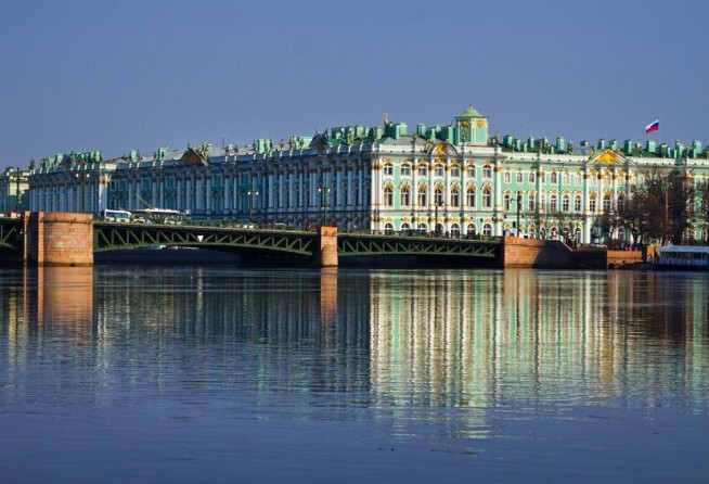 Winter Palace in Saint Petersburg and the Neva River