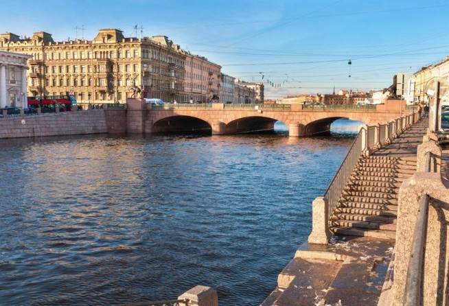 Fontanka river, Anichkov Bridge, St Petersburg, Russia