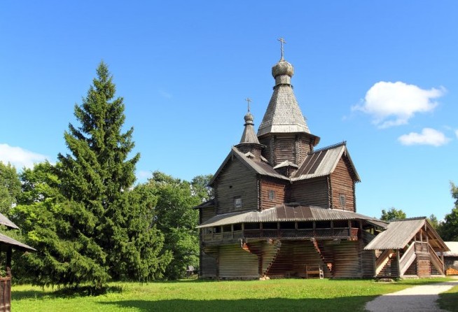 Old russian wooden architecture church in Velikiy Novgorod