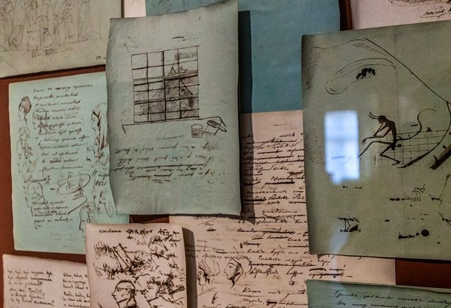 Manuscripts and sketches by the great poet