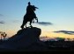 Equestrian statue of Peter the Great in sunrise. Saint Petersburg, Russia